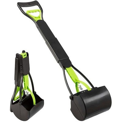 PETMAKER Pooper Scooper - Foldable Cat and Dog Poop Scoop with Ergonomic Handle - Enables One-Handed Use on Concrete, Grass, and Gravel (Green)