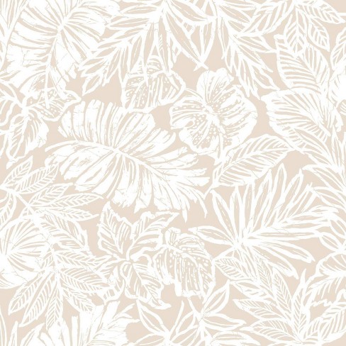 Roommates Batik Tropical Leaf Peel & Stick Wallpaper Beige : Target