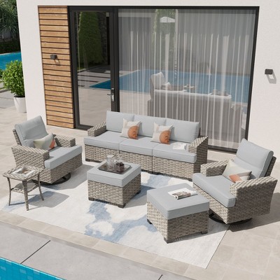 XIZZI Versatile Outdoor Rattan Sectional Sofa Set Collection, 8/9/10-Piece Set w/ Comfy Swivel Chairs, Perfect for Patio Relaxation and Entertaining