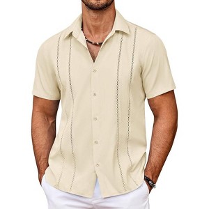 COOFANDY Men's Cuban Guayabera Shirt Summer Beach Vacation Shirt Casual Short Sleeve Button Down Resort Wear - 1 of 4