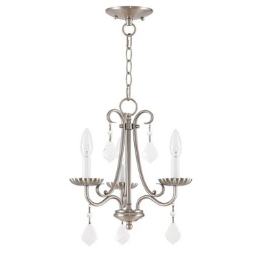 Daphne Brushed Nickel 3-Light Mini Chandelier with Teardrop Crystals
