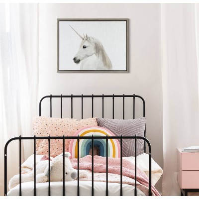 Gray Framed Unicorn Print on Canvas, 18" x 24"