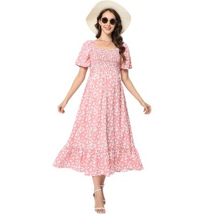 Maternity Dress Floral Maternity Boho Dress Summer Casual Maxi Dres - 1 of 3