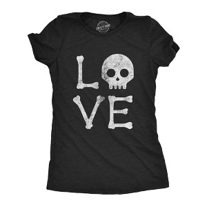 Womens Love Skull T Shirt Funny Skeleton Bones Halloween Party Graphic Tee - Crazy Dog Women's T Shirt - 1 of 4