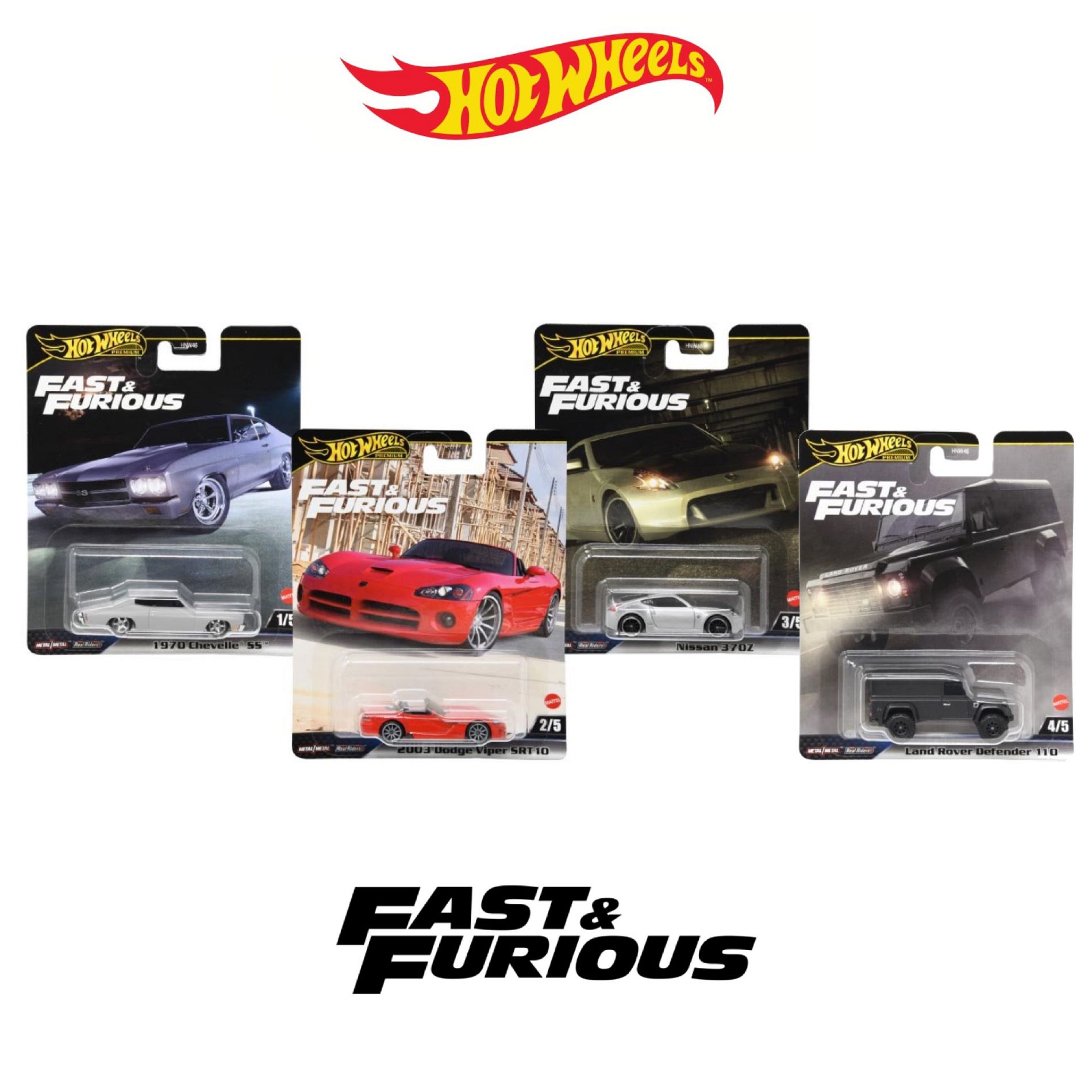 Set of 4 Hot Wheels Fast & Furious 1:64 Scale Mystery Random Assortment