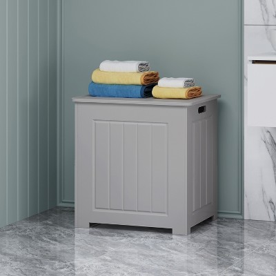 Vynxaria Modern Bathroom Cabinet Laundry Hamper - Faux Wood, Flip Top Lid