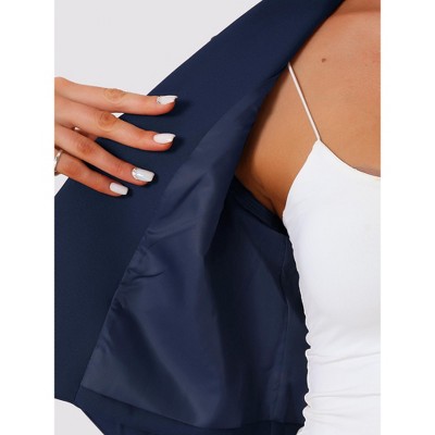 Allegra K Women's Long Sleeve Open Front Notched Lapel Business Cropped Blazers Small Dark Blue — фото 3
