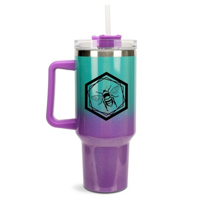 Elanze Designs Hexagon Honey Queen Bumble Bee Wrap-Around 40 Oz. Stainless Steel Water Bottle Coffee Mug, Spill & Leak Resistant, Travel Tumbler with