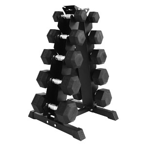BalanceFrom Signature Alloy Steel 150 lb Rubber Encased Hex Dumbbell Strength Training 5, 10, 15, 20, and 25 lb Weight Set with Storage Rack, Black - 1 of 4