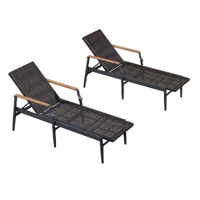 PURPLE LEAF Outdoor Chaise Lounge Chair Set of 2 Patio Pool Lounger Chairs with Wooden Armrest Sunbathing Tanning Recliner for Outside Backyard