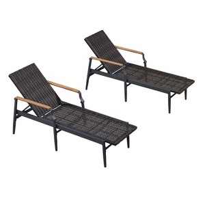 PURPLE LEAF Outdoor Chaise Lounge Chair Set of 2 Patio Pool Lounger Chairs with Wooden Armrest Sunbathing Tanning Recliner for Outside Backyard - 1 of 4