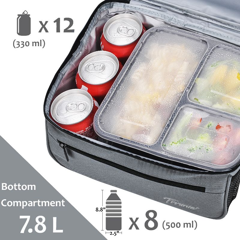 Tirrinia Large Lunch Bag for Men, 13L/22 Cans Insulated Leakproof Bento Lunch Box with Dual Compartment, Lunch Cooler Bag for Work, Beach, Camping, 5 of 9