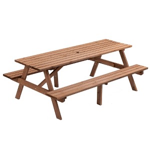 Dexmalle 8-person Wooden Outdoor Picnic Table Set w/ Umbrella Hole & Benches - 1 of 4