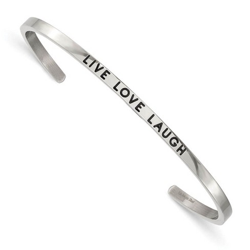 Black Bow Jewelry 3mm Stainless Steel Enamel & Crystal LIVE LOVE LAUGH Cuff Bracelet - image 1 of 4