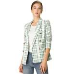 Allegra K Women's Notched Lapel Double Breasted Plaid Formal Blazer Jackets