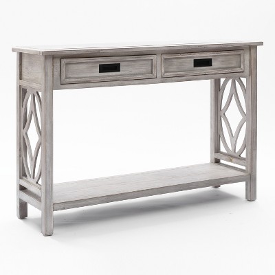 Gray Wood Console Table with Storage and Shelf
