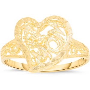 10k Yellow Gold 13mm #1 Mom Heart Openwork Filigree Ring - 1 of 4