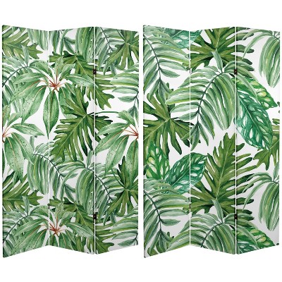 6" Double Sided Palm Leaves Canvas Room Divider Green - Oriental Furniture