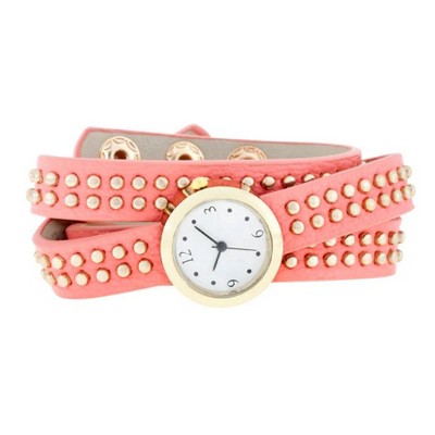 ShineHigh Women's Studded Wrap Watches Round & Mini Dial Styles in Mint or Pink, Fashion Wraparound Strap with Decorative Stud Accents