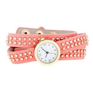 ShineHigh Women's Studded Wrap Watches Round & Mini Dial Styles in Mint or Pink, Fashion Wraparound Strap with Decorative Stud Accents - 1 of 1