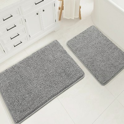 Home Mart Goods Large 2 Piece Set Light Grey Soft Cozy Plush Chenille Bath Mat Bathroom Rug