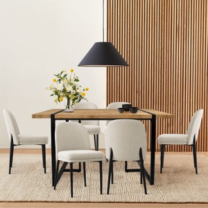 7-Piece Modern Rectangular Dining Table Set with 6 Upholstered Linen Dining Chairs, Solid Wood Table for Kitchen or Dining Room-Maison Boucle - 1 of 4