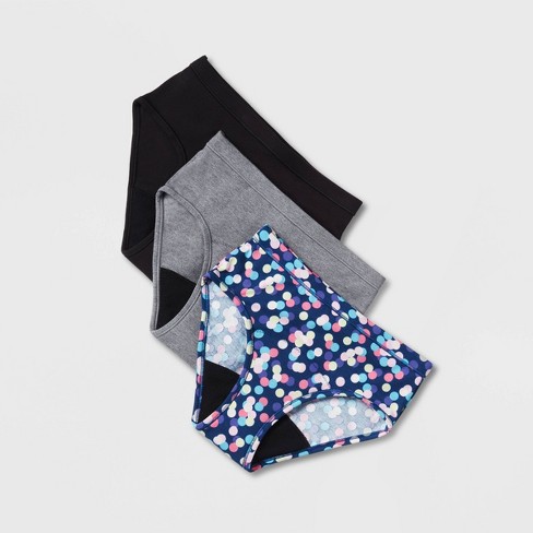 Thinx Teen's 3pc Party Combo Briefs Period Underwear - Black/Gray/Blue 11/12