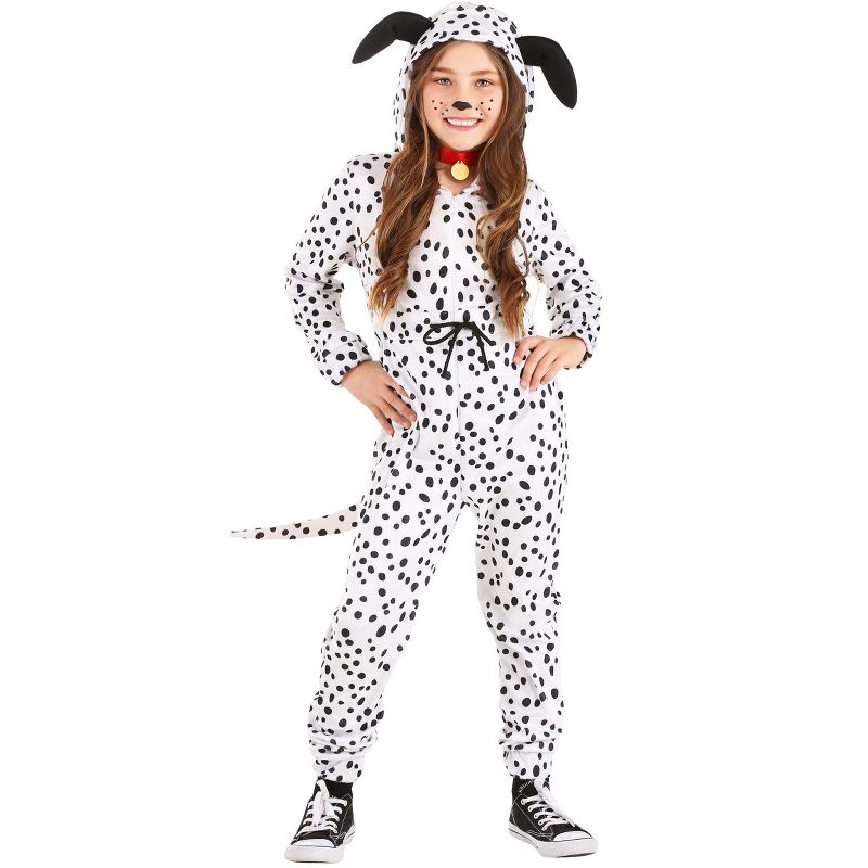 HalloweenCostumes.com Cozy Dalmatian Jumpsuit Girl's Costume, 1 of 8