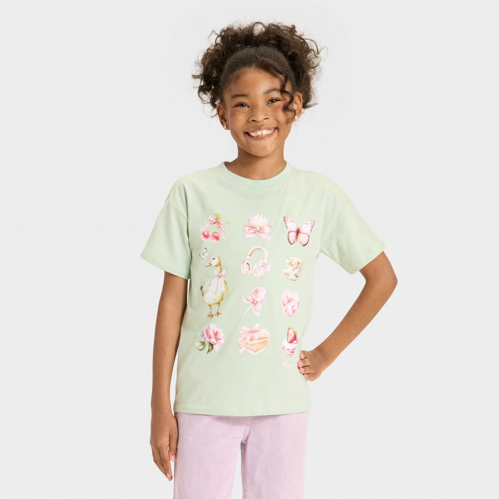 Girls' Short Sleeve Knit Oversized Graphic T-Shirt - Cat & Jack™ Light Green S