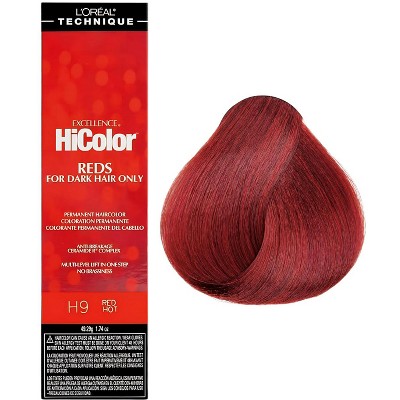 L'oreal Tecnique HiColor Reds for Dark Hair Only (#H9 RED HOT) Loreal HighColor Permanent Dye High Color