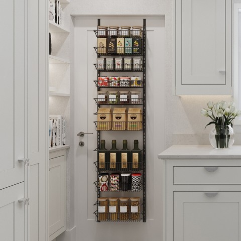 Home-Complete Over the Door Organizer - 9-Tier Hanging Wall Rack for Bathroom or Kitchen Organization - Pantry Organization and Storage by Home-Complete (Black)