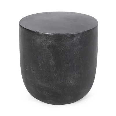 Vynxaria Patio End Tables - 15.5-Inch Black Barrel Side Table with Textured Finish