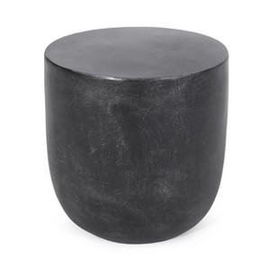 Vynxaria Patio End Tables - 15.5-Inch Black Barrel Side Table with Textured Finish - 1 of 4