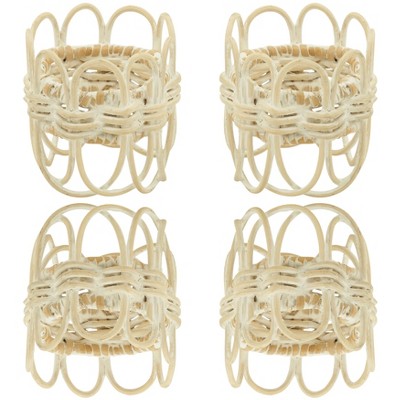 White Twisted Rattan Napkin Rings Set of 4