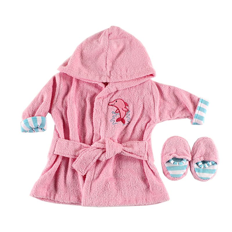 Luvable Friends Baby Girl Cotton Terry Bathrobe, Pink, One Size, 1 of 3