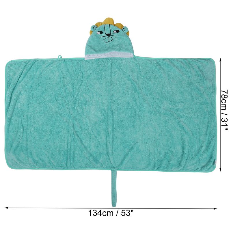 Unique Bargains Soft Absorbent Coral Fleece Hooded Towel for Bathroom Classic Design 53"x31" Light Green 1 Pc, 4 of 7