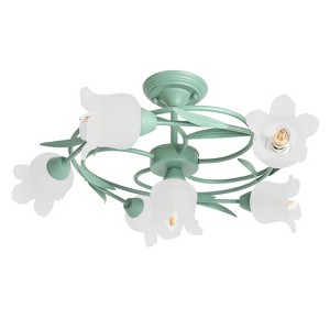 YIYIBYUS Flower Glass Shade 6 -Light Brushed white Semi Flush Mount Light - 1 of 4