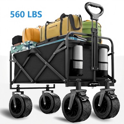 SUGIFT Heavy Duty Folding Wagon Cart with All-Terrain Wheels, Adjustable Handle, and 600D Oxford Fabric for Outdoor Use