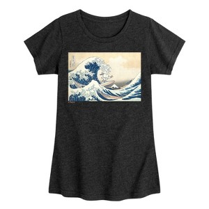 Girls' - Peanuts - Snoopy Great Wave Fitted Short Sleeve Graphic T-Shirt - 1 of 4
