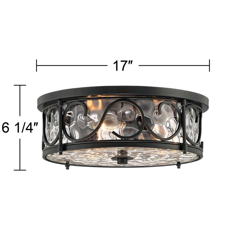 John Timberland Paseo Rustic Industrial Flush Mount Outdoor Ceiling Light Matte Black 6 1/4" Clear Hammered Glass Damp Rated for Post Exterior Barn, 4 of 8