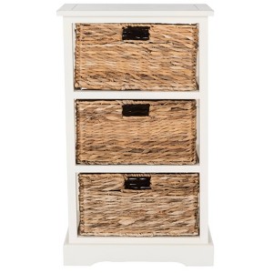 Halle Side Table With Wicker Baskets Distressed White - Safavieh