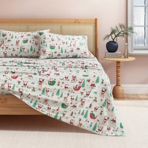 100% Cotton Christmas Flannel Sheet Set - Great Bay Home - 1 of 4