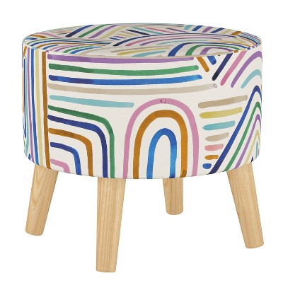 Round Ottoman with Splayed Legs Rainbow Strokes Ochre - Skyline Furniture