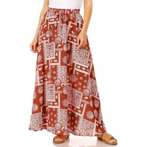 Women's 2023 Maxi Skirt - Flowy A-Line Summer Skirt with Elastic High Waist (Reg & Plus Size) Red Paisley - 1 of 4