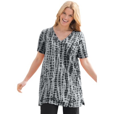 Woman Within Plus Size V-Neck Tie-Dye Tunic