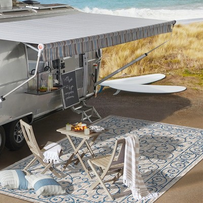 Charleston Gray and Navy Filigree Indoor/Outdoor Area Rug