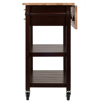 Brown Wood Drop Leaf Kitchen Cart with Storage