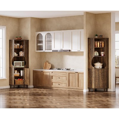 Lantine 69.29'' Tall Corner Cabinet, Freestanding Kitchen Pantry with Doors and Adjustable Shelves for Living Room, Study Room, Rustic Brown