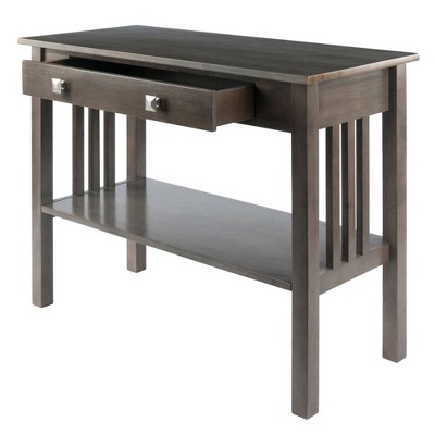 Transitional Oyster Gray Solid Wood Console Table with Storage