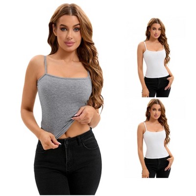 INSPIRE CHIC 3 Packs Women's Ribbed Basic Undershirts Unadjustable Spaghetti Strap Camisole Tank Top